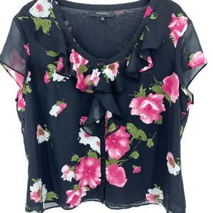 Jones Wear black floral semi-sheer blouse size 16